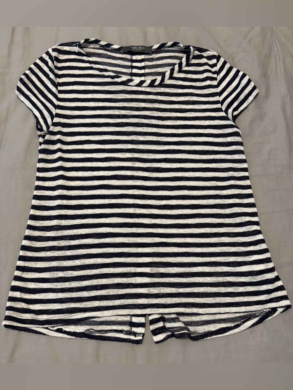 Womens Coin 1804 Los Angeles Navy and White Striped Short Sleeve Tee